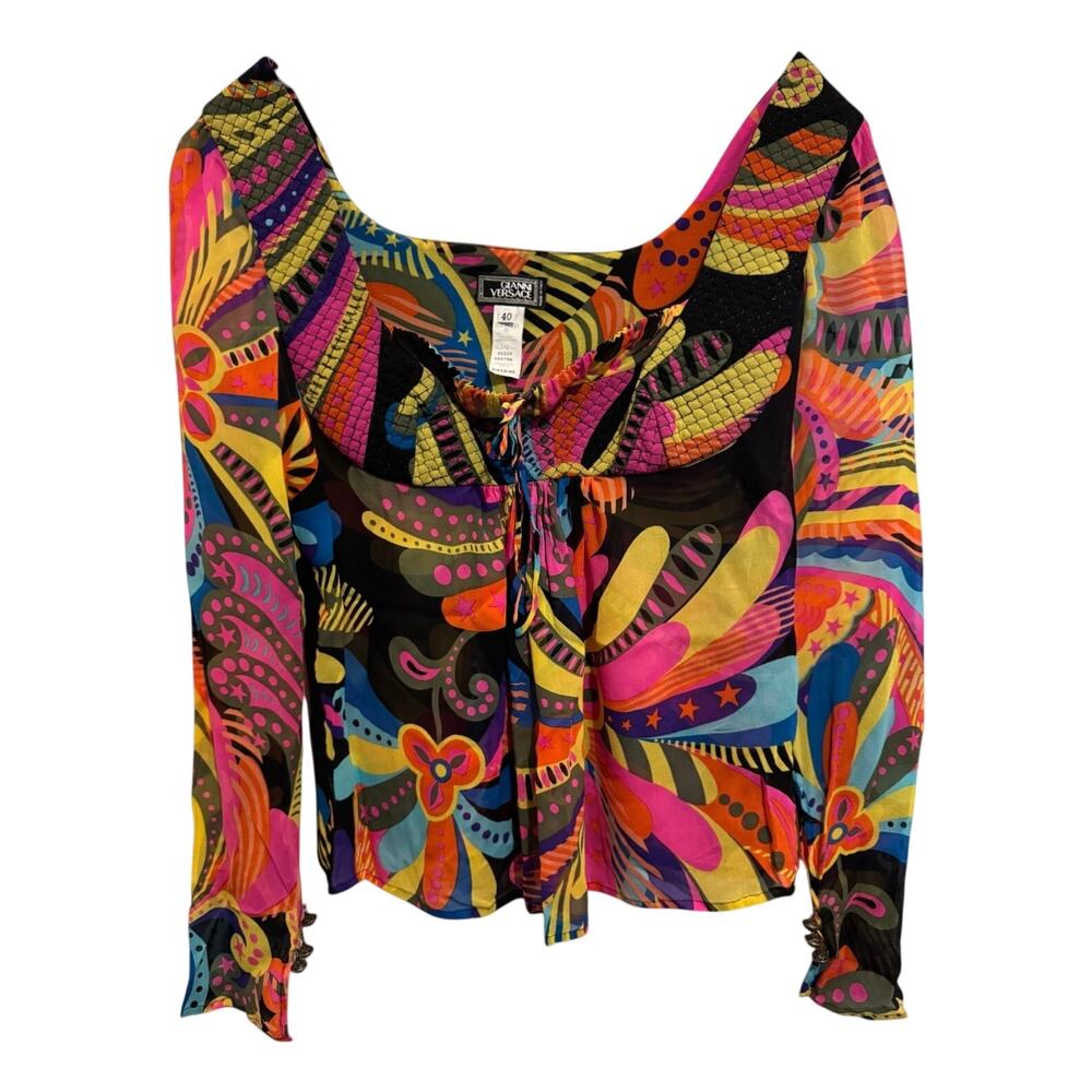 Gianni Versace Vintage Couture F/W 2002 Runway Psychedelic Silk Blouse 40 (S)